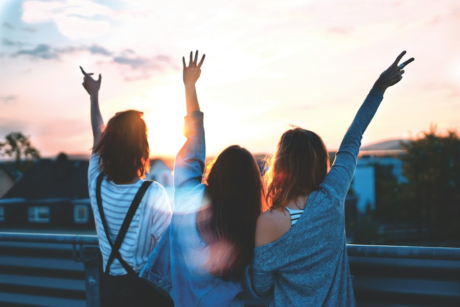 Women friends laughing authentic